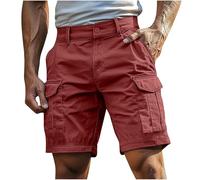 Mens Cargo Work Shorts Casual Classic Plus Size Relaxed Fit Cotton Multi-Pocket Combat Pants Leisure Durable Knee Length Pants with Belt Loops Summer Sports Button Closure Half Pants Red