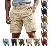 Mens Cargo Work Shorts Casual Classic Plus Size Relaxed Fit Cotton Multi-Pocket Combat Pants Leisure Durable Knee Length Pants with Belt Loops Summer Sports Button Closure Half Pants Beige
