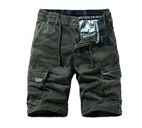 Men's Cargo Work Shorts Ripstop Combat Camo Trousers Casual Summer Chino Bottom Loose Fit Multi Pocket Elasticated Waist Drawstring Lightweight Short Pants Comfortable Outdoor Hiking Training Jogger