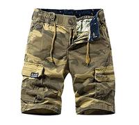 Men's Cargo Work Shorts Ripstop Combat Camo Trousers Casual Summer Chino Bottom Loose Fit Multi Pocket Elasticated Waist Drawstring Lightweight Short Pants Comfortable Outdoor Hiking Training Jogger