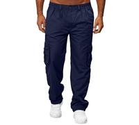 Mens Cargo Work Trousers Lightweight Thin Casual Jogger Comfortable Elasticated Sweatpant Tracksuit Bottoms Multipockets Solid Color Straight-Legs Work Pants Breathable Outdoor Trousers Navy