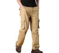 Mens Cargo Work Trousers UK Cotton Elasticated Waist Work Trousers Regular Classic Straight Leg Trouser with Multi Pockets Casual Comfortable Combat Pants Men Outdoor Hiking Trouser Workwear Khaki