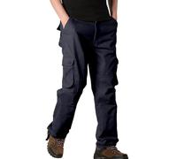 Mens Cargo Work Trousers UK Cotton Elasticated Waist Work Trousers Regular Classic Straight Leg Trouser with Multi Pockets Casual Comfortable Combat Pants Men Outdoor Hiking Trouser Workwear Navy