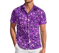 Mens Carnival Fashion Digital 3D Printed Short Sleeve Button Down Shirt Top, purple, 3XL