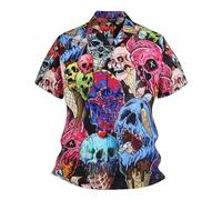 Men's Carnival Retro Hippie Printed Cartoon Cat Funny Psychedelic Short Sleeve Button Vintage Loose Style Colourful Shirt for Holidays and Holidays, purple, 4XL