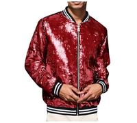 Men's Carnival Sequin Striped Jacket Casual Comfortable Loose Characteristic Foreign Trade Business Sports Jacket, red, S