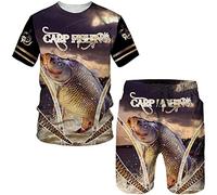 Men's Carp Fishing 3D Printed T-Shirt and Shorts Set Summer Tracksuit Casual Outdoor Sportwear Two Piece Set
