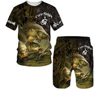 Men's Carp Fishing 3D Printed T-Shirt and Shorts Set Summer Tracksuit Casual Outdoor Sportwear Two Piece Set