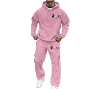 Men's Cartoon 2 Piece Outfits Contrast String Fleece Tracksuit Hoodie Top Bottoms Joggers Gym Set Draw Code Tracksuit Matching Lounge Set 2 Piece Casual Sweat Suits Christmas (XL) Pink