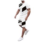 Men's Cartoon 2 Piece Outfits Graphic Print Fashion Summer Short Sleeve Round Neck Shirt and Shorts Set Men Fashion Summer Outfits Mens Loungewear Sets Long Sleeve(White,L)