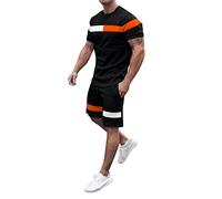 Men's Cartoon 2 Piece Outfits Graphic Print Fashion Summer Short Sleeve Round Neck Shirt and Shorts Set Sweat Suit Black