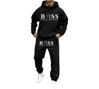 Men's Cartoon 2 Piece Outfits Tracksuits Jogging Hooded Jacket + Trousers London Tracksuit Unisex with Letter Print Suit for Autumn and Winter Workout Sets Fashion Casual Sweatsuits Xmas (Black,L)