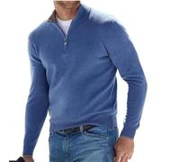 Men's Cashmere Zipper Basic Sweater, Knitted Men's Crewneck Sweater, Men's Long-Sleeve Soft Touch Quarter-Zip Sweater (Blue,S)