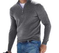 Men's Cashmere Zipper Basic Sweater, Knitted Men's Crewneck Sweater, Men's Long-Sleeve Soft Touch Quarter-Zip Sweater (Grey,XL)