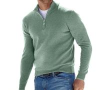 Men's Cashmere Zipper Basic Sweater, Knitted Men's Crewneck Sweater, Men's Long-Sleeve Soft Touch Quarter-Zip Sweater (Green,S)