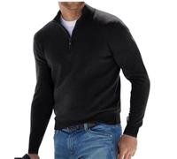 Men's Cashmere Zipper Basic Sweater, Knitted Men's Crewneck Sweater, Men's Long-Sleeve Soft Touch Quarter-Zip Sweater (Black,XL)