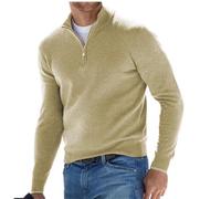 Men's Cashmere Zipper Basic Sweater, Knitted Men's Crewneck Sweater, Men's Long-Sleeve Soft Touch Quarter-Zip Sweater (Apricot,L)