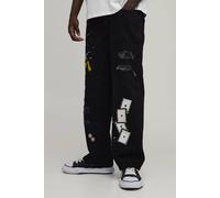 Men's Casino Embroidered Ripped Carpenter Jeans | Washed Black | Size 34R | BOOHOOMAN