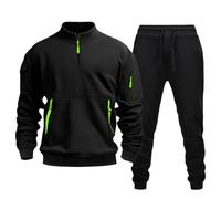 Men's Casual 1/4 Zip Long Sleeve Pocket Pullover Workwear Sport Fleece Long Sleeve and Pants Two Piece Set Hip Hop Sweat Suits for Men (M) A-Black