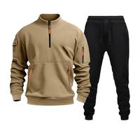 Men's Casual 1/4 Zip Long Sleeve Pocket Pullover Workwear Sport Fleece Long Sleeve and Pants Two Piece Set Hip Hop Sweat Suits for Men (a-Khaki, M)