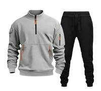 Men's Casual 1/4 Zip Long Sleeve Pocket Pullover Workwear Sport Fleece Long Sleeve and Pants Two Piece Set Hip Hop Sweat Suits for Men (a-Light Gray, L)