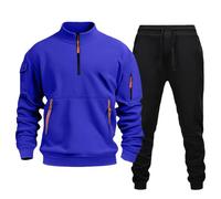 Men's Casual 1/4 Zip Long Sleeve Pocket Pullover Workwear Sport Fleece Long Sleeve and Pants Two Piece Set Hip Hop Sweat Suits for Men (a-Blue, XL)