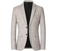 Mens Casual 2 Button Blazer Slim Fit Blazer Jacket Dress Business Wedding Party Jacket Vintage Wool Tweed Jacket Oversized Comfortable Sports Coats Solid Colours Long Sleeve Suit Jackets Grey