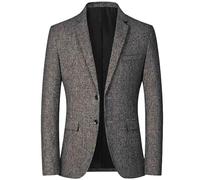 Mens Casual 2 Button Blazer Slim Fit Blazer Jacket Dress Business Wedding Party Jacket Vintage Wool Tweed Jacket Oversized Comfortable Sports Coats Solid Colours Long Sleeve Suit Jackets Dark Gray