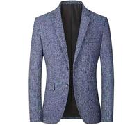 Mens Casual 2 Button Blazer Slim Fit Blazer Jacket Dress Business Wedding Party Jacket Vintage Wool Tweed Jacket Oversized Comfortable Sports Coats Solid Colours Long Sleeve Suit Jackets Blue