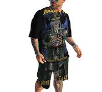 Men's Casual 2 Piece Set Gothic Skull Pattern Suit Summer Short Sleeve T Shirt + Shorts Dragon Printed Tracksuit Set