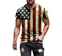 Men's Casual 3D Digital Print T-Shirt for Summer Independence Loose, White, M