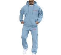 Men's Casual Active Tracksuits Full Zip Sports Jogging Suits Sets Athletic Running 2 Piece Sweatsuits with Zip Pockets Sweatshirt Set Two-Piece Sweatsuits Holiday Clothing (Light Blue, L)
