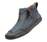 Mens Casual Ankle Boots Faux Leather Side Zip Walking Shoes Blue