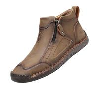 Mens Casual Ankle Boots Faux Leather Side Zip Walking Shoes Khaki