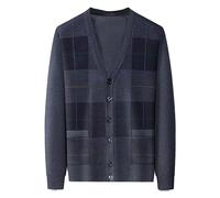 Men's Casual Argyle Cardigan Sweaters Button Up Wool Blend Jacket V Neck Soft Knitted Plaid Pockets Sweaters, Gray5, 3X-Large