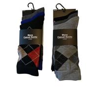 Men's Casual Argyle Socks, Classic Design, Black Grey Navy Red, Size UK 6-11, 6 Pair Pack