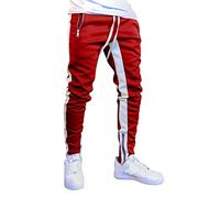 Mens Casual Athletic Joggers Color Block Track Pants - Breathable Slim Fit Sweatpants for Men, Comfy Fashion Sports Trousers with Zipper Details, Modern Streetwear Style