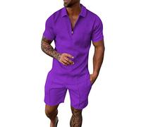 Men's Casual Athletic Tracksuit Gym Wear Sets Short Sleeve Muscle Tee & Shorts Set Bodybuilding Jogging Tracksuits Tropical Outfits Gym Set Sales Clearance Purple