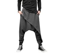 Mens Casual Baggy Drawstring Hippie Boho Aladdin Harem Pants with Irregular Hemline Low Crotch Trousers Light & Breathable Long-Pant Casual Hippy Trousers Beach Pants/Yoga Long Pants Grey