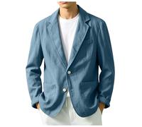 Mens Casual Blazer Cotton Linen Blend Lightweight Suit Jacket Single Breasted Solid Color Summer Smart Casual Business Wedding Outfit (Navy, M)