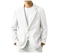 Mens Casual Blazer Cotton Linen Blend Lightweight Suit Jacket Single Breasted Solid Color Summer Smart Casual Business Wedding Outfit (White, XXXXL)