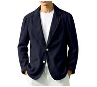 Mens Casual Blazer Cotton Linen Blend Lightweight Suit Jacket Single Breasted Solid Color Summer Smart Casual Business Wedding Outfit (Blue, XXXL)
