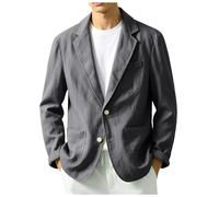 Mens Casual Blazer Cotton Linen Blend Lightweight Suit Jacket Single Breasted Solid Color Summer Smart Casual Business Wedding Outfit (Dark Gray, L)