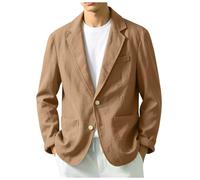 Mens Casual Blazer Cotton Linen Blend Lightweight Suit Jacket Single Breasted Solid Color Summer Smart Casual Business Wedding Outfit (Brown, XL)