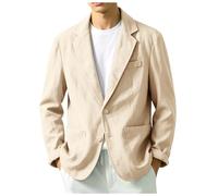 Mens Casual Blazer Cotton Linen Blend Lightweight Suit Jacket Single Breasted Solid Color Summer Smart Casual Business Wedding Outfit (Beige, XXXL)