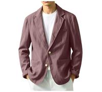 Mens Casual Blazer Cotton Linen Blend Lightweight Suit Jacket Single Breasted Solid Color Summer Smart Casual Business Wedding Outfit (Rose Gold, XXXXL)