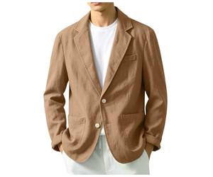 Mens Casual Blazer Cotton Linen Blend Lightweight Suit Jacket Single Breasted Solid Color Summer Smart Casual Business Wedding Outfit