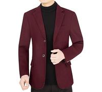 Men's Casual Blazer, Mens Wool Blazer Sport Coat Burgundy Two Button Tweed Suit Jackets with Pocket Solid Office Casual Jacket Slim Fit Business Coat Top for Fall Winter