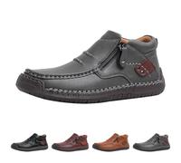 Men's Casual Boots Loafer and Moccasins Mens Moc Toe Leather Short Ankle Boots Casual Cowhide Vintage Booties Flat Loafers Driving Moccasin Shoes dad gifts Footwear UK 9.5 Grey