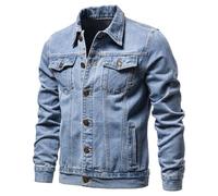 Mens Casual Button Down Denim Jacket, Men’s Trucker Jacket, Men's Button Up Denim Jacket, Retro Overalls Cowboy Coat, Mens Button Up Trucker Denim Shirt Jacket (Light Blue,2XL)